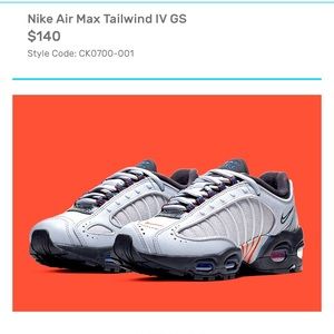 Nike Air Max Tailwind 4 Grey Blue Orange (GS) Size 5.5